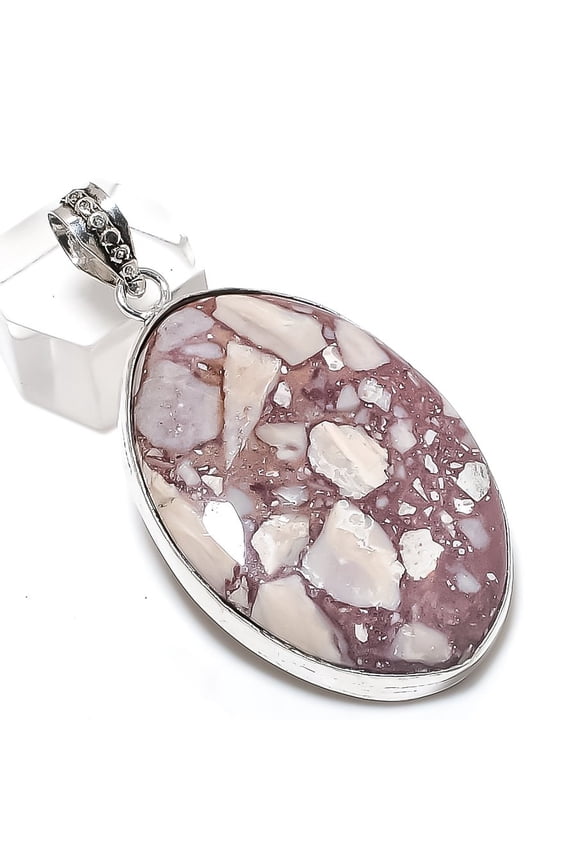 Natural Silver Leaf Jasper 925 Sterling Silver Jewelry Pendant 2.36"