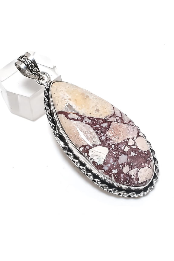 Natural Silver Leaf Jasper 925 Sterling Silver Jewelry Pendant 2.60"