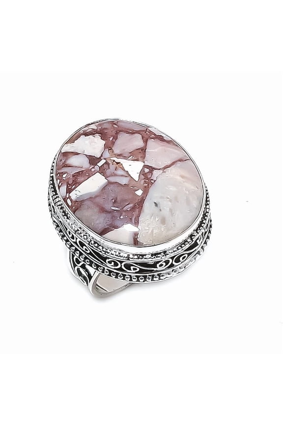 Natural Silver Leaf Jasper 925 Sterling Silver Jewelry Ring Size 7.5