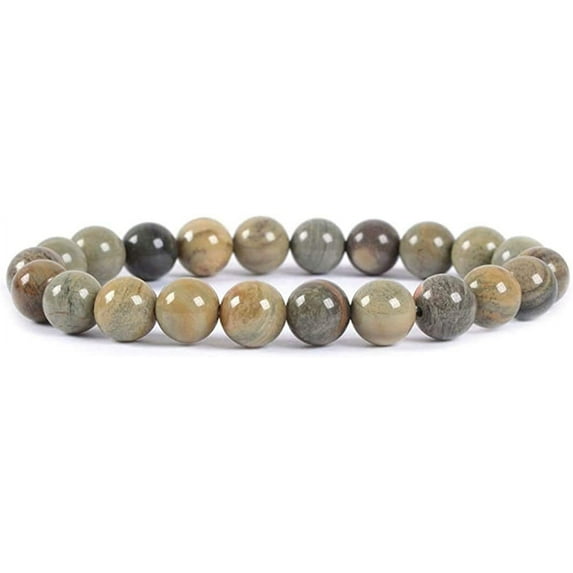 Natural Silver Leaf Jasper Gemstone 8mm Round Beads Stretch Bracelet 7 Inch Unisex
