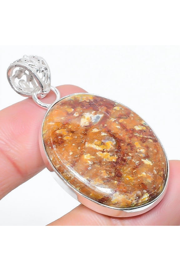 Natural Silver Leaf Jasper Gemstone 925 Sterling Silver Pendant 1.97"