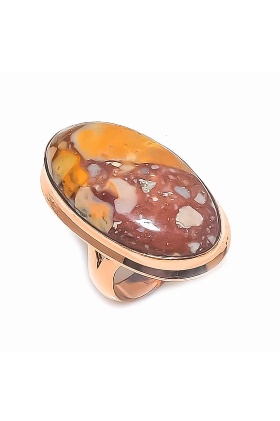 Natural Silver Leaf Jasper Gemstone Handmade Copper Jewelry Ring Size 6.5