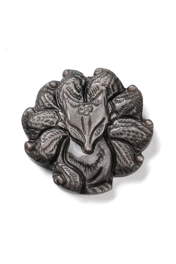 Natural Silver Sheen Obsidian Pendants Nine-tailed Fox Charms 42.5x43.5x11mm Hole: 1.4~1.5mm DIY