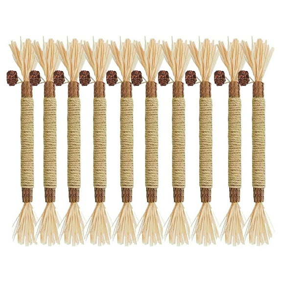 Natural Silvervine Chew Sticks for Cats 10Pc Set with Raffia and Gall Fruit for Dental Cleaning and Stress Relief Healthy Catnip Alternative Teething Toy