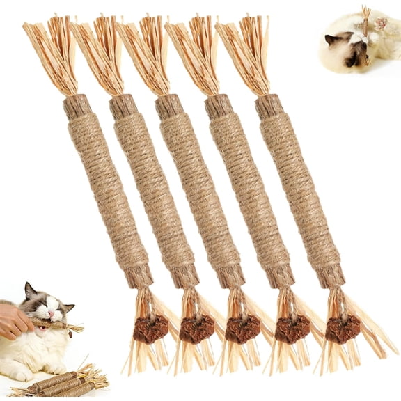 Natural Silvervine Dental Sticks,Silver Vine Dental Sticks for Cats,Scratch and Bite Resistant Cat Toys for Teeth Cleaning Calm Stress(5PCS)