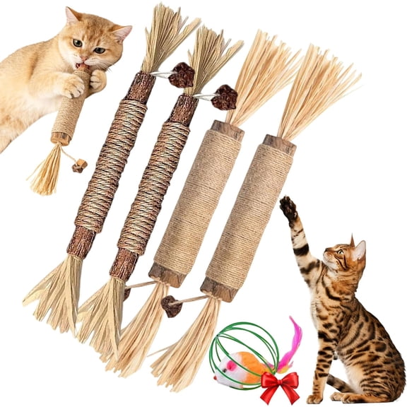 Natural Silvervine Dental Sticks, Silvervine Sticks for Cats, Interactive Kitten Chew Playthings, Natural Chew Stick for Dental Care Teeth Cleaning & Calm Stress, for Indoor Cats (4PCS, Mix)
