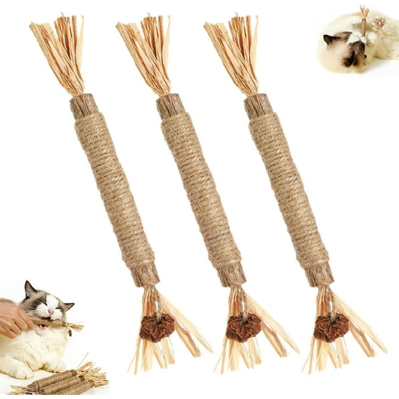 Natural Silvervine Dental Sticks, Silvervine Sticks for Cats, Cat Chew Stick, Catmint Silver Vine Sticks, Cat Toys for Bored Indoor Adult Cats (3PCS)