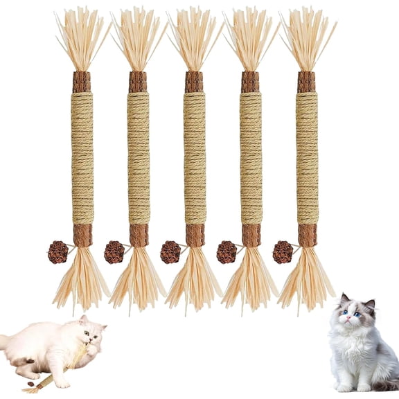Natural Silvervine Stick Cat Chew Toy, 100% Natural Cat Dental Chew Sticks for Teeth Cleaning and Play, 5-Pack Cat Chewing Sticks