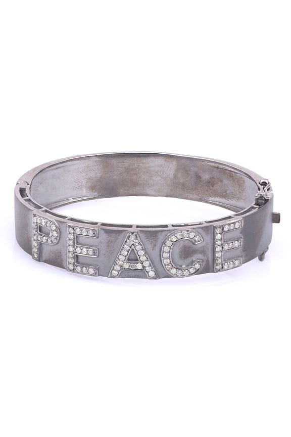 Natural Single Cut Diamond 925 Sterling Silver PEACE Bangle