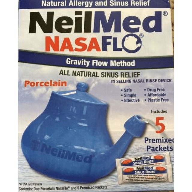Natural Sinus Relief Porcelain Neti Pot NeilMed Nasaflo All Natural NIB