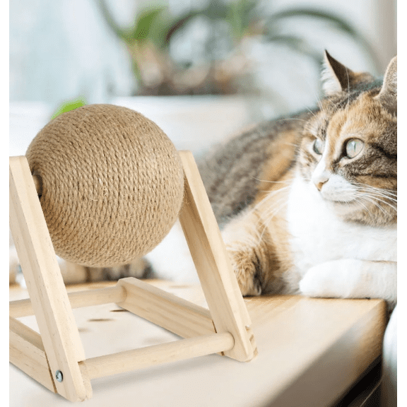 Natural Sisal Cat Scratching Ball Solid Wood Rotatable Spinning Ferris Wheel Scratcher Board for Cats,G