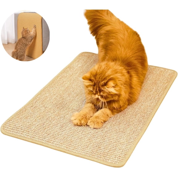 Natural Sisal Cat Scratching Mat, 2 Pack Large 23.6" x 15.7" Carpet Pad with Strong Adhesive Straps, Wall & Floor Scratcher Rug for Indoor Cats