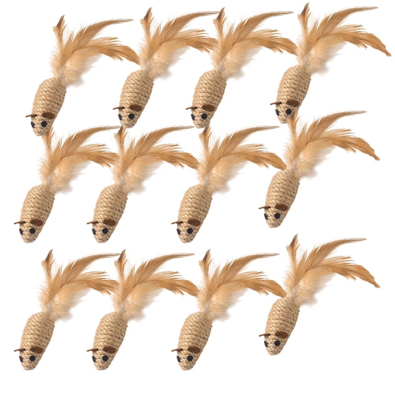 Natural Sisal Feather Mouse Cat Toys 12 Pack,Interactive Kitten Chew Toy Teeth Cleaning for Indoor Cats