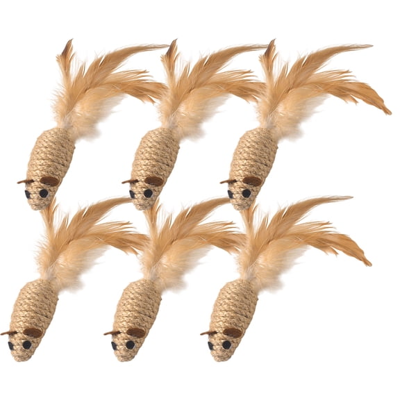 Natural Sisal Feather Mouse Cat Toys 6 Pack,Interactive Kitten Chew Toy Teeth Cleaning for Indoor Cats