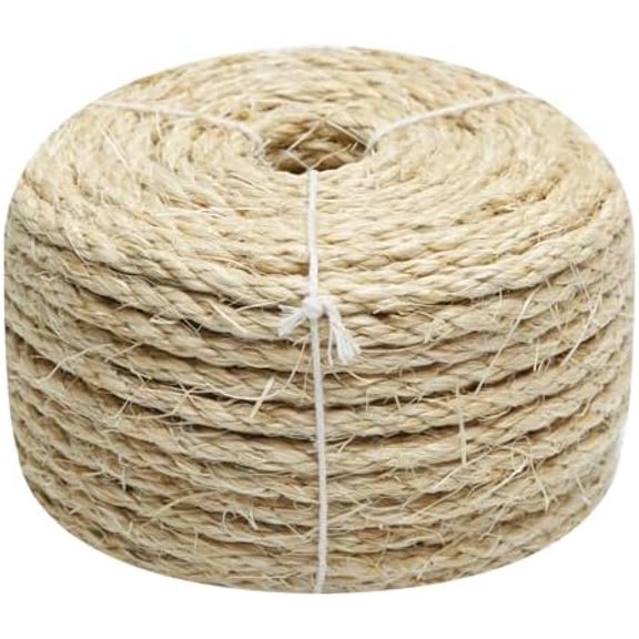 Natural Sisal Rope 1/4 Inch 32-Feet for Cat Tree Tower Repair and Replace Scratching Post, DIY Hemp Twine Rope for Cat Scratching Furniture Window Perch and Crafts Gardening Home Decorating