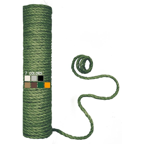Natural Sisal Rope for Cat Scratcher, 1/4 Inch 32FT Sisal Rope for Cat Scratching Post Repair Replacement, Multi Color Cat Scratch Tree Rope Replacement, Cactus Green
