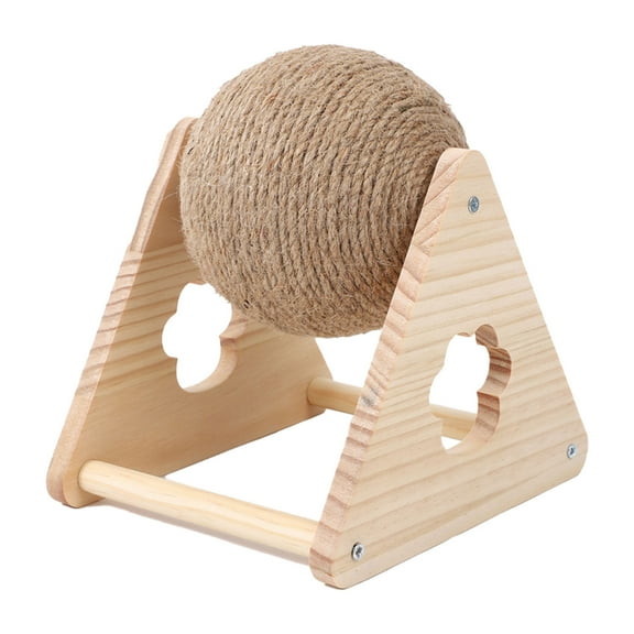 Natural Sisal Rope Cat Scratcher Ball - Interactive Pet Toy for Cats & Small Dogs - Solid Wood Base Scratching Post with Play Ball for Kittens & Puppies