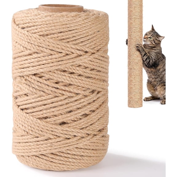 Natural Sisal Rope for Cat Scratcher Post, 4MMx 229FT Jute Twine, Sisal Fiber Hemp Rope for Cats Scratching Post Replacement, DIY Crafts Gardening Home Decorating