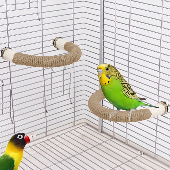 Natural Sisal Rope Curved Parrot Perch, Bird Cage Stand Perch, Claw Beak Grinding Bird Perch for Budgies Cockatiels Conures Lovebirds Parakeets, Essential Bird Cage Accessories for Small Medium Birds