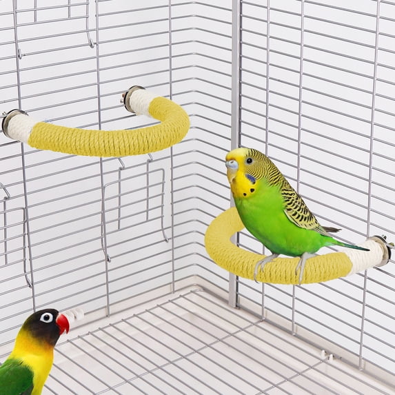 Natural Sisal Rope Curved Parrot Perch, Bird Cage Stand Perch, Claw Beak Grinding Bird Perch for Budgies Cockatiels Conures Lovebirds Parakeets, Essential Bird Cage Accessories for Small Medium Birds