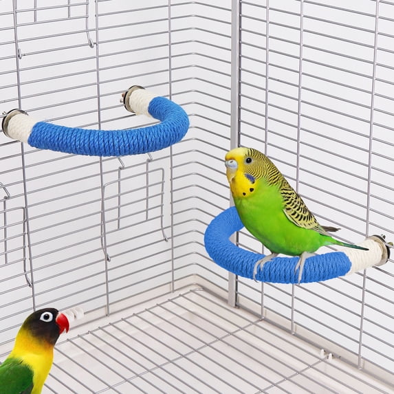 Natural Sisal Rope Curved Parrot Perch, Bird Cage Stand Perch, Claw Beak Grinding Bird Perch for Budgies Cockatiels Conures Lovebirds Parakeets, Essential Bird Cage Accessories for Small Medium Birds