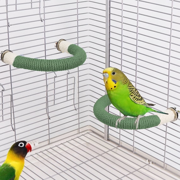 Natural Sisal Rope Curved Parrot Perch, Bird Cage Stand Perch, Claw Beak Grinding Bird Perch for Budgies Cockatiels Conures Lovebirds Parakeets, Essential Bird Cage Accessories for Small Medium Birds