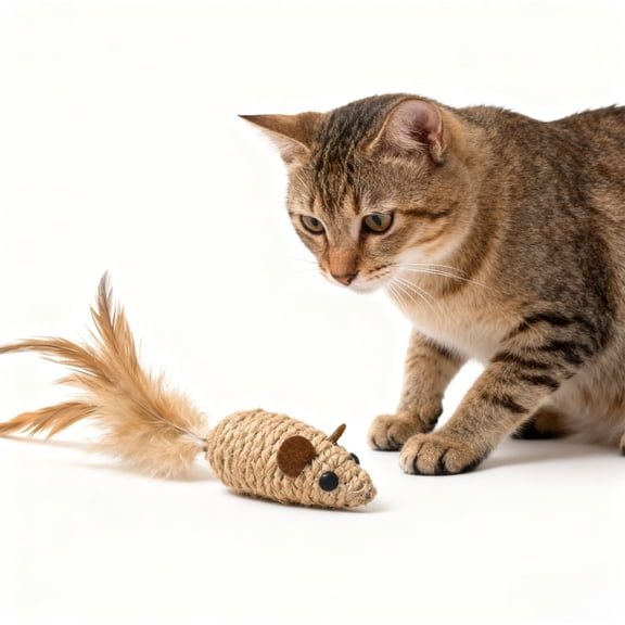 Natural Sisal Toys for Pet, Rattling Sound Mice Teractive Scratcher Chew Ball, Interactive Cat Gifts with Feather