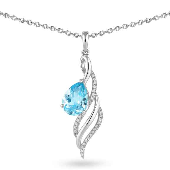 Fine Color Jewels 925 Sterling Silver Sky Blue Topaz Swirl Necklace Wave Design December Birthstone