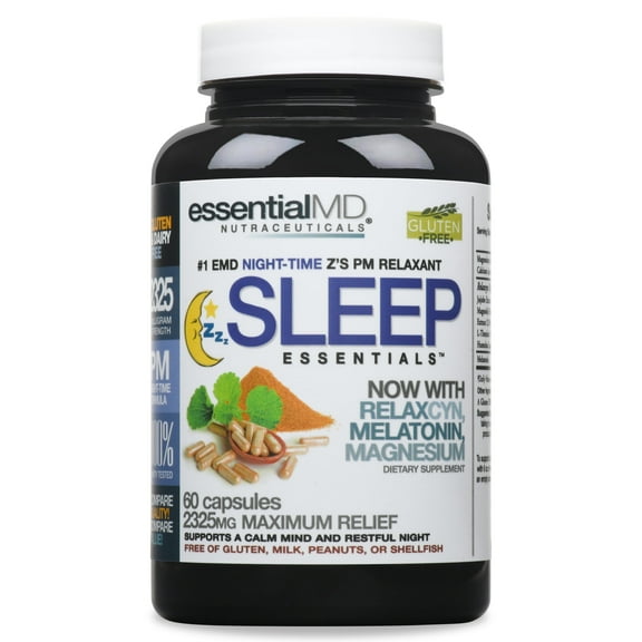 Natural Sleep Essentials PM Night Time by EssentialMD 2300 mg Strength, Non-Habit Forming Nighttime Capsules for Restful Nights and Relaxation