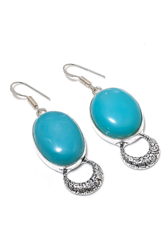 Natural Sleeping Turquoise Gemstone 925 Sterling Silver Gift Earring 2.32"