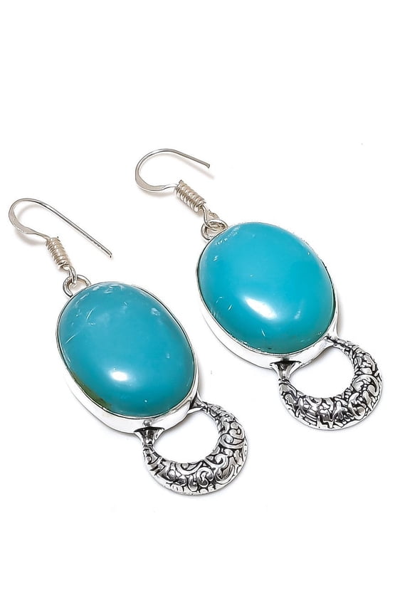 Natural Sleeping Turquoise Gemstone 925 Sterling Silver Gift Earring 2.36"