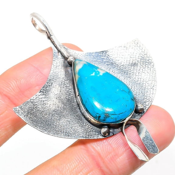 Natural Sleeping Turquoise Gemstone 925 Sterling Silver Pendant 2.60"