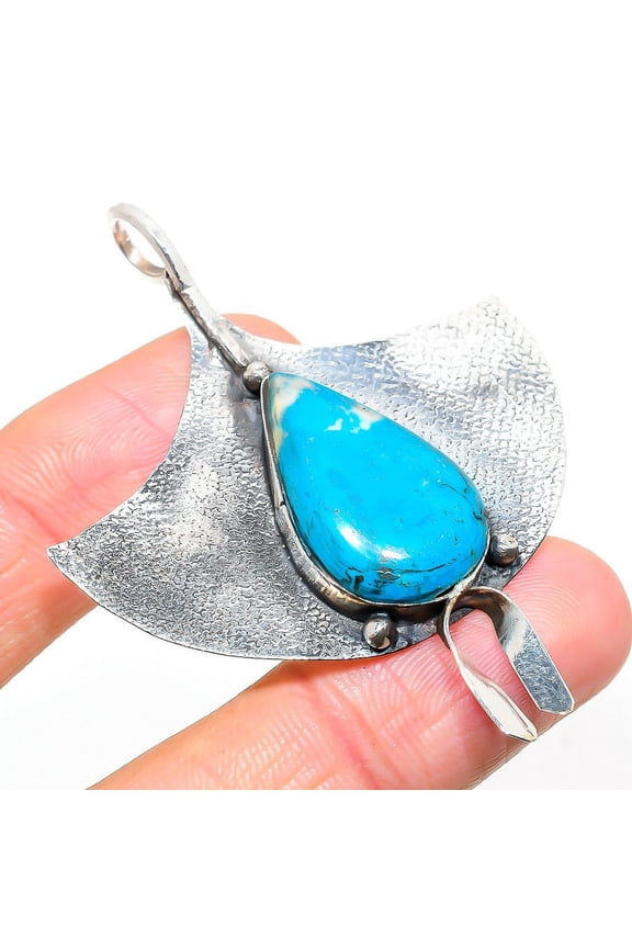 Natural Sleeping Turquoise Gemstone 925 Sterling Silver Pendant 2.60"