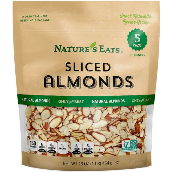 Natural Sliced Almonds - Blanched Thin-Cut For Baking Salads Granola And Snacks Heart Healthy Hig...