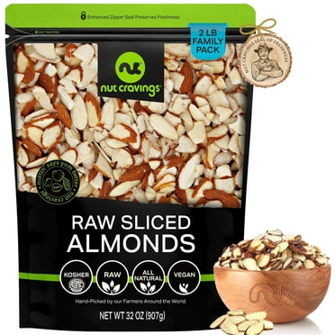 Natural Sliced Almonds, Raw, Premium (32oz - 2 lbs) by Nut Cravings