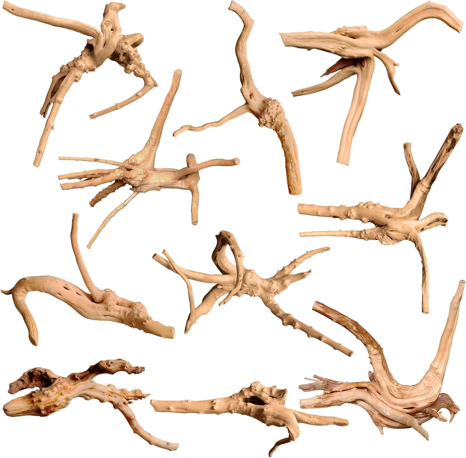Natural Small Driftwood for Aquarium Decor Fish Tank Decorations, Assorted Spider Wood Branch 2-4.5" 10 Pcs, Reptile Decor