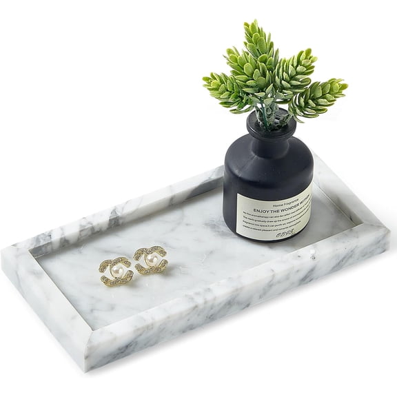 Natural Small Marble Vanity Tray, Luxury Stone Organizer for Bathroom & Kitchen | Holds Soap Dispenser, Jewelry, Perfume Non-Resin, Non-Ceramic Dcor
