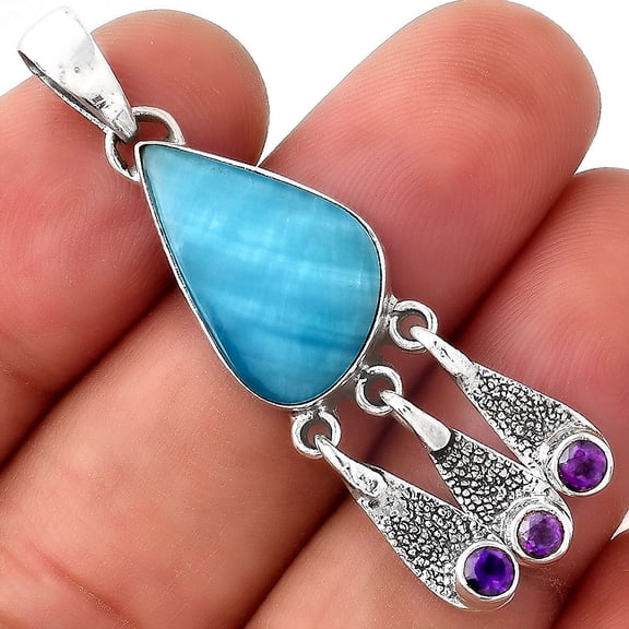 Natural Smithsonite and Amethyst 925 Sterling Silver Pendant Jewelry P-1468 SDP155491