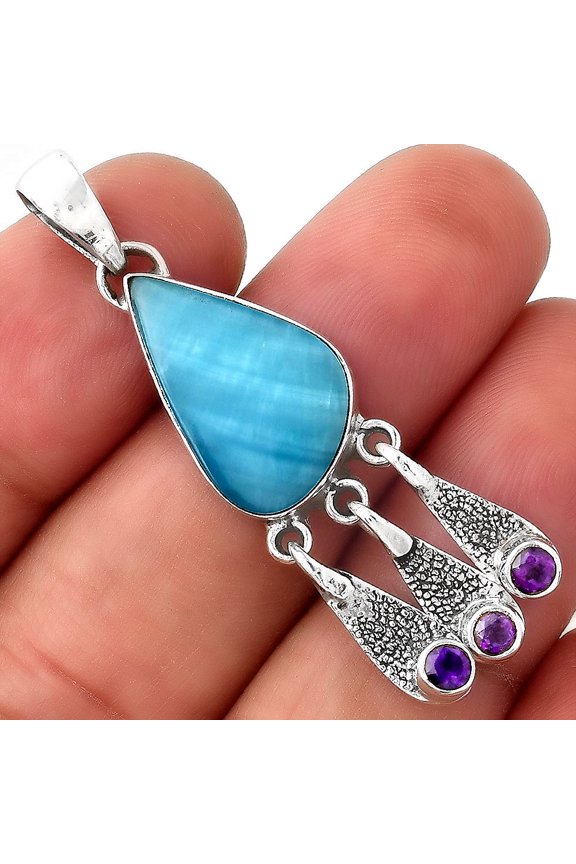 Natural Smithsonite and Amethyst 925 Sterling Silver Pendant Jewelry P-1468 SDP155491