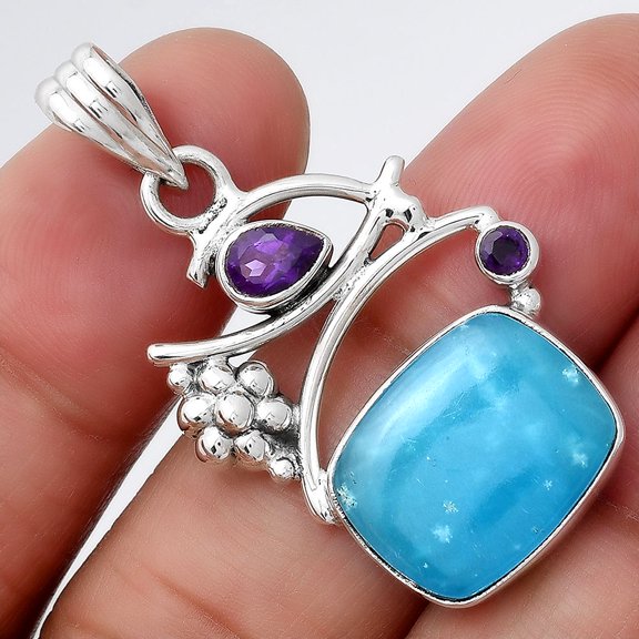 Natural Smithsonite and Amethyst 925 Sterling Silver Pendant Jewelry P-1704 SDP154238