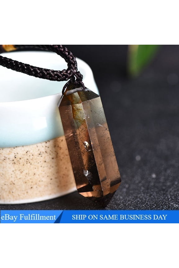 Natural Smoked Quartz Crystal Pointed Wand Pendant Healing Stone Amulet Gift -