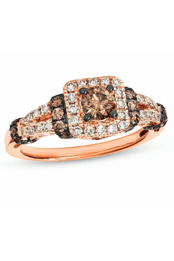Natural Smokey Brown Diamond Engagement Ring in 14k Rose Gold Finish - Gift For Her