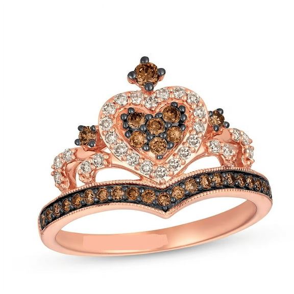 Natural Smokey Brown Diamond Heart Shape Tiara Proposal Ring in 14k Rose Gold Finish - Gift For her