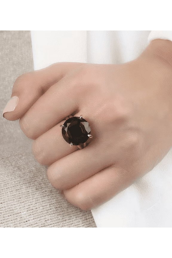 Natural Smoky Brown Quartz Dainty Ring in 14k Rose Gold Finish - Anniversary Gift For Mum