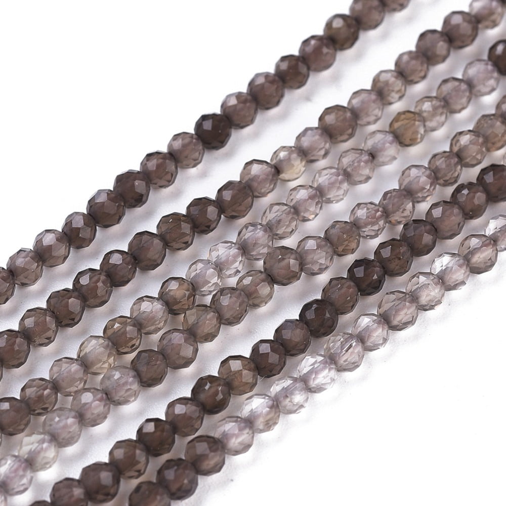 Natural Smoky Quartz Beads Strands Gradient Style Round Faceted 3~3.5mm Hole: 0.6mm about 110~130pcs/strand 15.35~15.75 inch(39~40cm)
