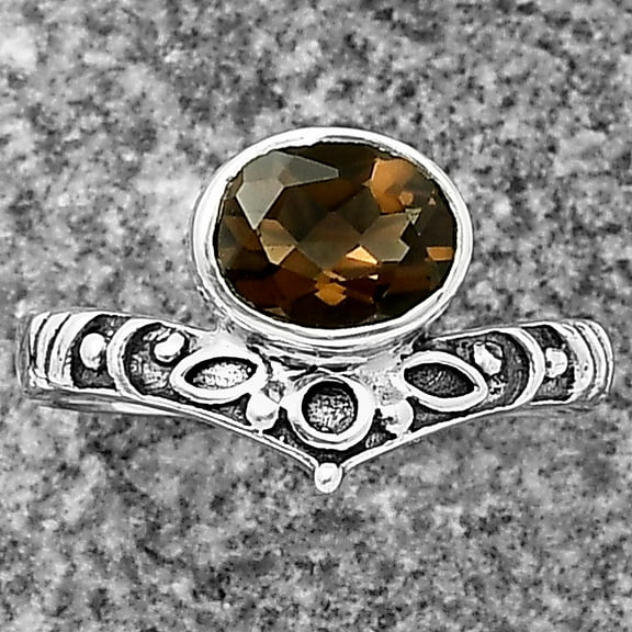 Natural Smoky Quartz - Brazil 925 Sterling Silver Ring s.7 Jewelry DGR1121_F_7 R-1046
