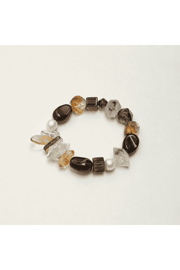 Natural Smoky Quartz Citrine Clear Quartz Pearl Beaded Bracelet Crystal Jewelry