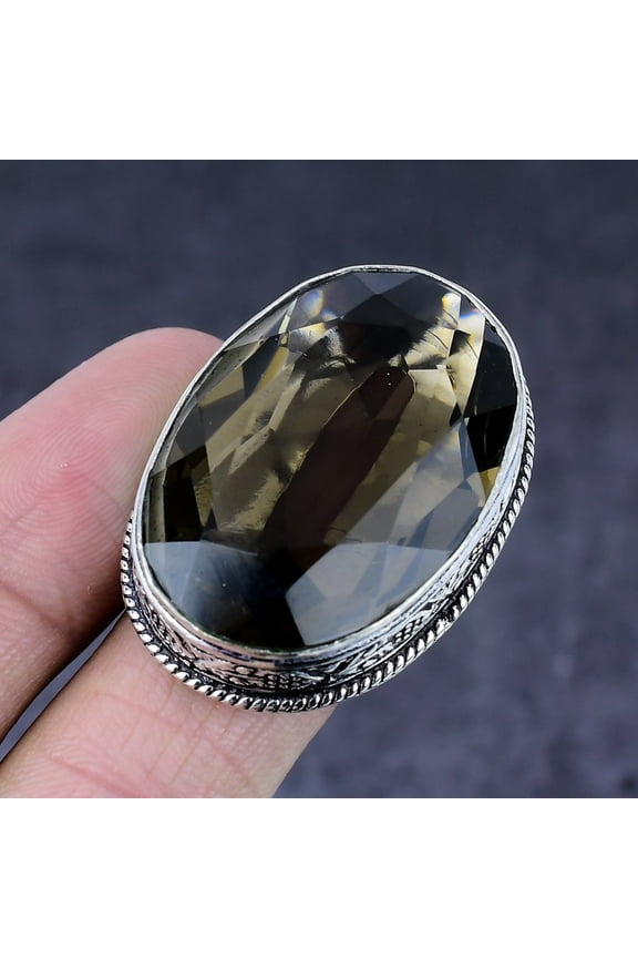 Natural Smoky Quartz Gemstone Handmade 925 Steling Silver Gift Ring Size 8