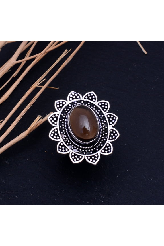 Natural Smoky Quartz Gemstone Handmade 925 Sterling Silver Ring Size 9.5