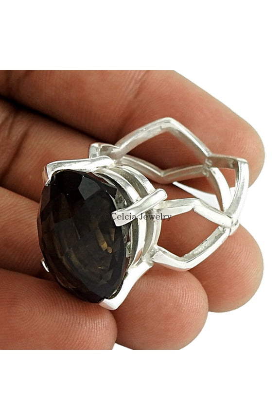 Natural Smoky Quartz Gemstone Ring, Real 925 Sterling Silver Ring, Vintage Gift Ring, Dainty Ring, Valentines Day Gift Ring, Attractive Ring, Promise Ring, Gifts For Women (smoky-quartz, 7)
